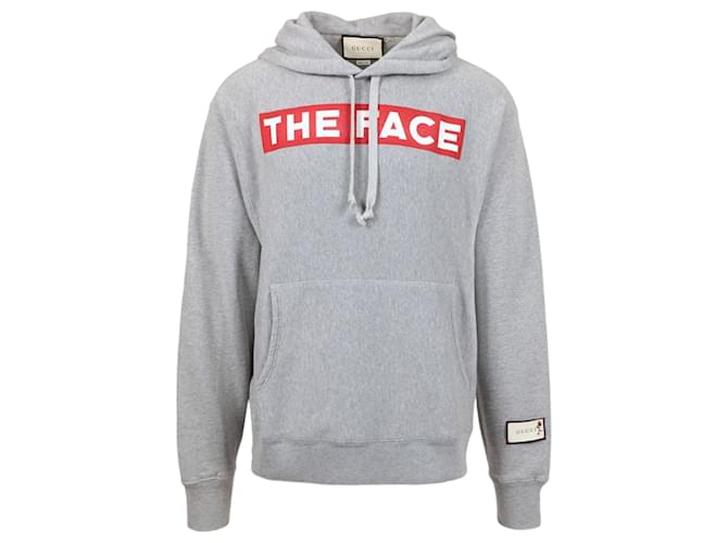 Gucci Hooded Logo Sweatshirt Grey Cotton  ref.695015