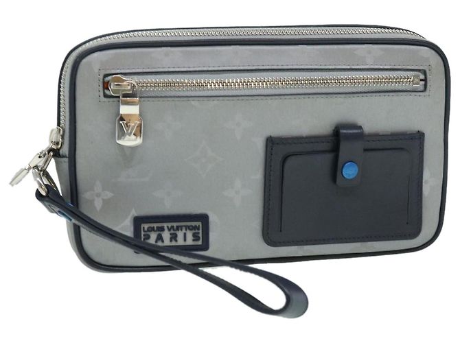 LOUIS VUITTON Monogram Satellite Clutch Silber M44171 LV Auth 32349BEIM