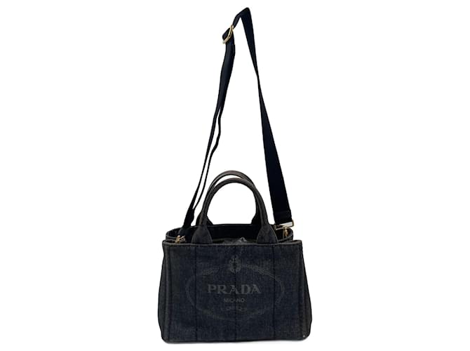 Prada Canapa Tote aus schwarzem Denim Leinwand  ref.695654