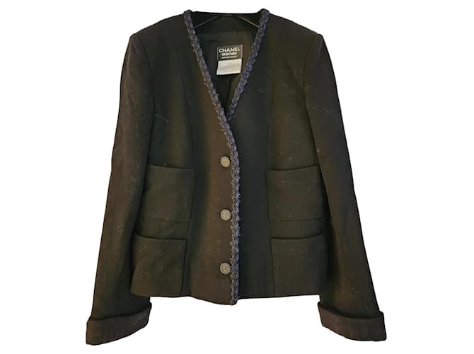 Little Chanel black jacket Navy blue Cotton Polyester Nylon  ref.695717