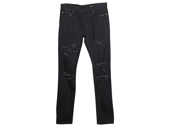 Jeans rasgado Saint Laurent em jeans de algodão preto  ref.695858