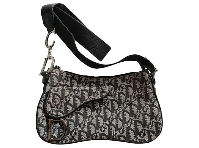 Saddle Dior Handbags Black White Grey Cloth  ref.695859