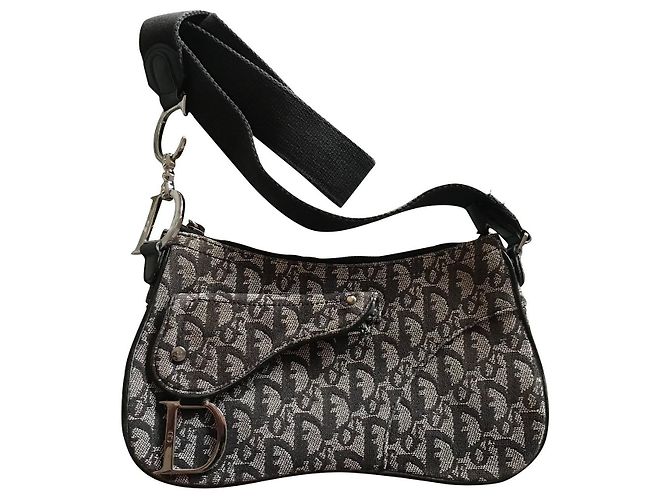 Sac Saddle Dior Oblique Monogramme Noir Blanc Gris