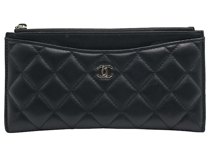 Portefeuille Chanel Classic Flat Zipped Pouch en Cuir Noir  ref.695881