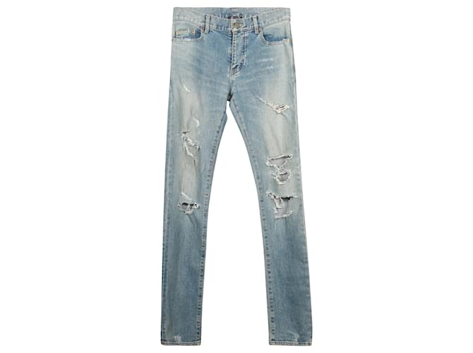 Jeans strappati Saint Laurent in denim di cotone blu  ref.695892