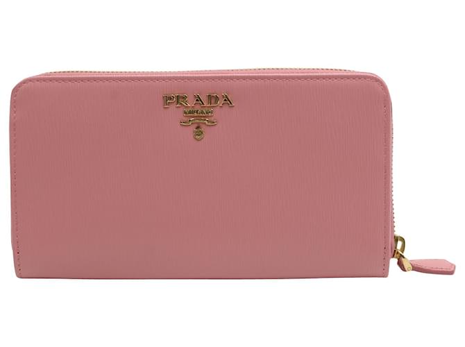 Prada Lange Geldbörse mit Rundum-Reißverschluss aus rosafarbenem Saffiano-Leder Pink  ref.695904
