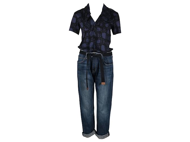 Marni Tuta in jeans denim e camicia stampata blu Cotone  ref.695937