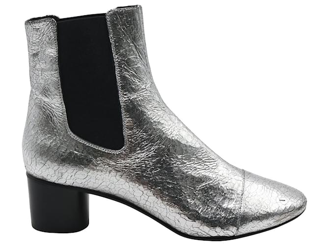 Isabel Marant Danelya Ankle Boots in Silver Leather Silvery Metallic  ref.695944