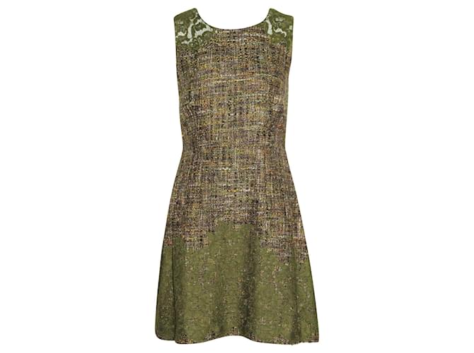 Dolce & Gabbana Vestido midi verde de tweed e renda  ref.695951