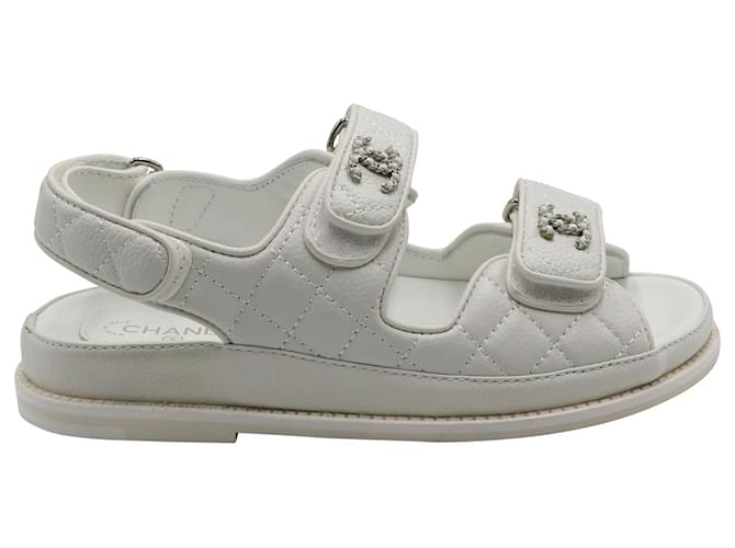Chanel Quilted Dad Sandals in White Leather  - Joli Closet
