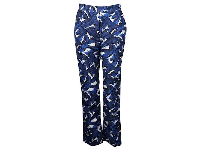 Msgm Pantalon à motif de feuilles bleu et blanc Polyester  ref.695982