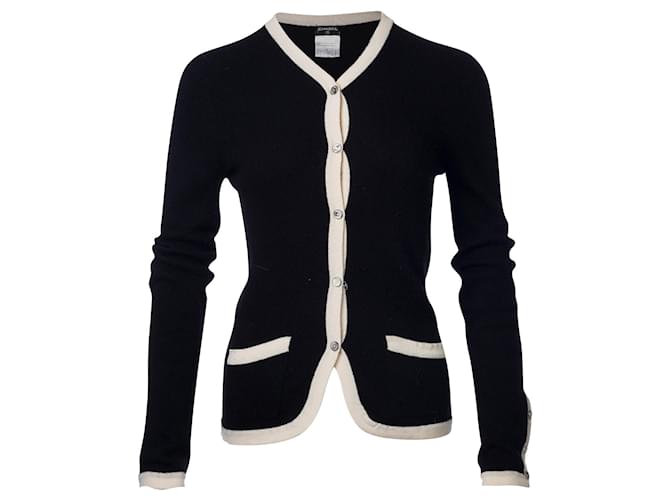 Chanel Vintage schwarz-weiße Strickjacke Baumwolle  ref.696028