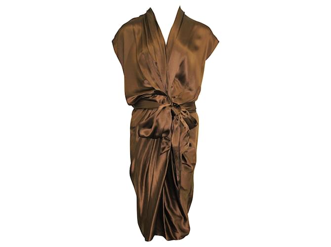 Lanvin Vestido franzido de seda marrom chocolate  ref.696035