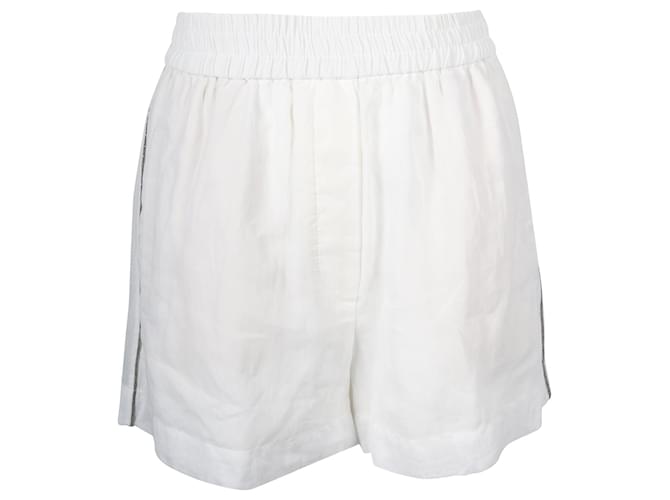 Brunello Cucinelli Shorts de algodón blanco con costura lateral en contraste  ref.696037
