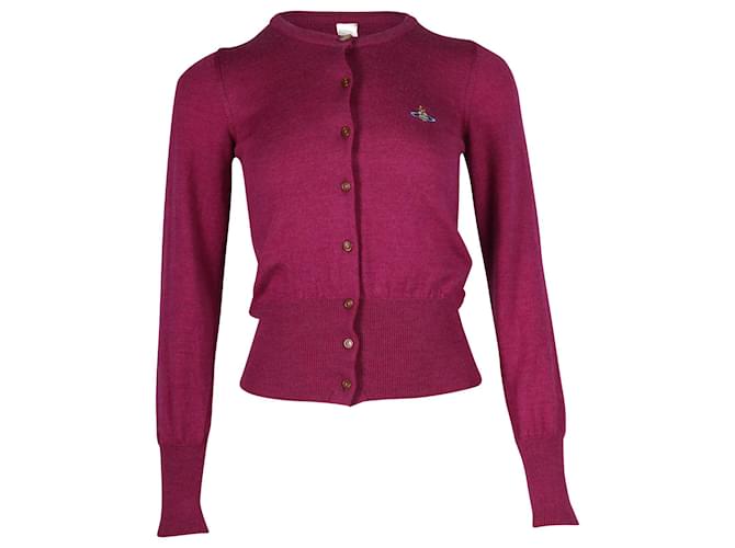 Vivienne Westwood Front Button Cardigan in Purple Wool