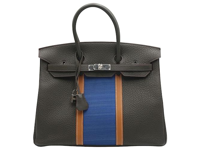 Hermès Birkin Club-Tasche in limitierter Auflage 35 Vert Bronze/Blue Thalassa/Fauve in Fjord/Ottomane Leather  ref.696085