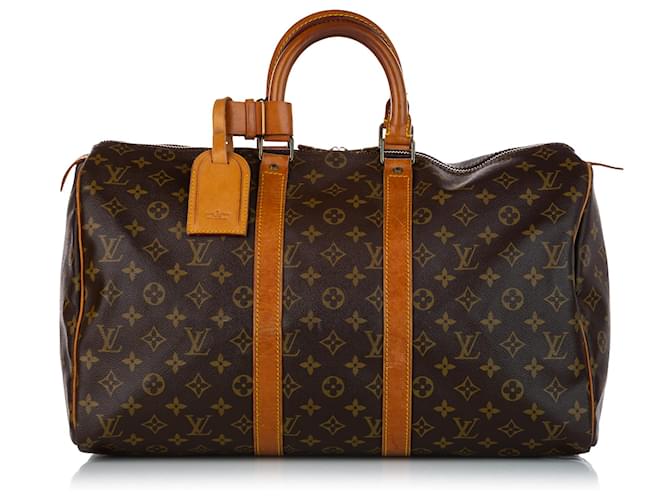 Louis Vuitton Brown Monogram Keepall 45 Leather Cloth  ref.696171