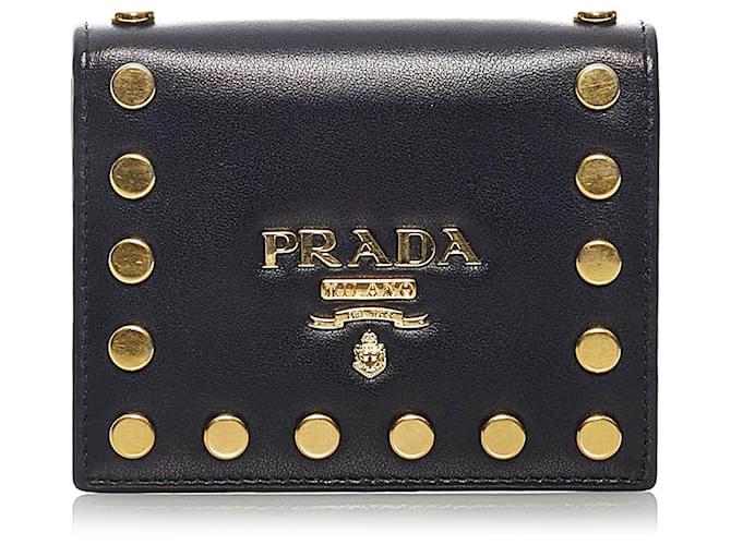 Prada Black Studded Leather Small Wallet Pony-style calfskin  ref.696295