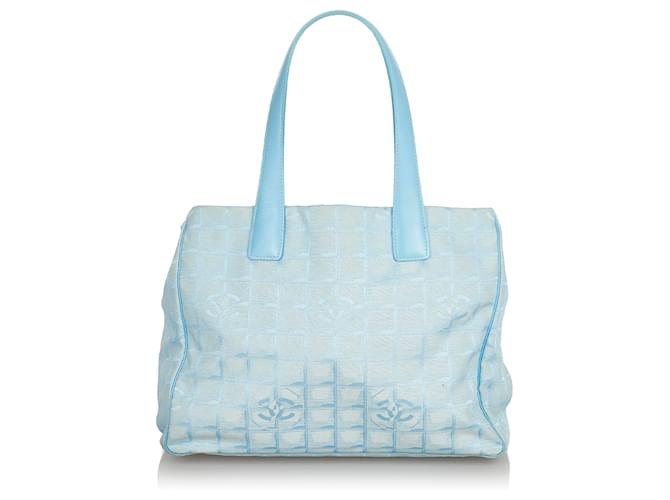 Chanel Blue New Travel Line Nylon Tote Bag Light blue Leather Pony-style calfskin Cloth  ref.696332