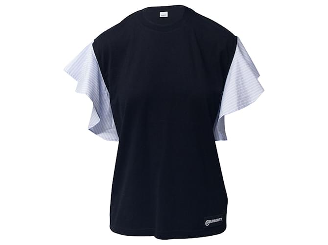 Burberry T-shirt Oversize Rayé à Manches Volantes En Coton Noir  ref.696499