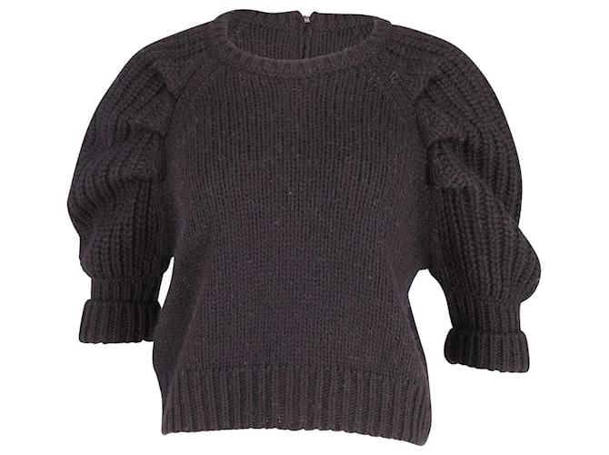 Crop Top Miu Miu in maglia a maniche corte in lana nera Nero  ref.696500