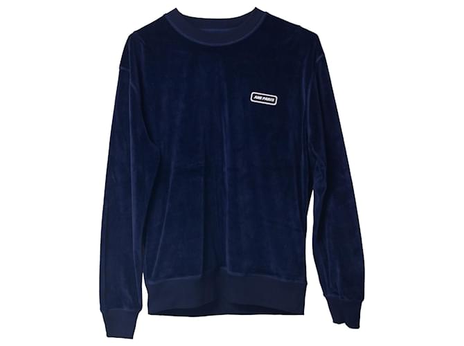 Ami Paris Patch Long Sleeve Sweatshirt in Navy Blue Velvet   ref.696505