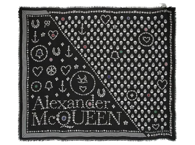 Alexander McQueen Foulard à motif logo tête de mort Soie Multicolore  ref.696509