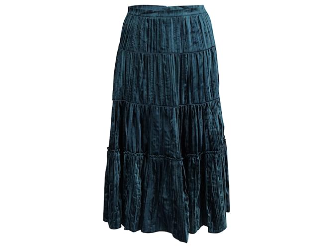 Michael Kors Tiered Pleated Midi Skirt in Teal Viscose  Green Cellulose fibre  ref.696544