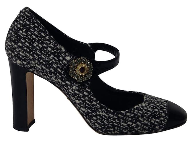 Sapatos Dolce & Gabbana Tweed Mary Jane Court em algodão preto  ref.696558