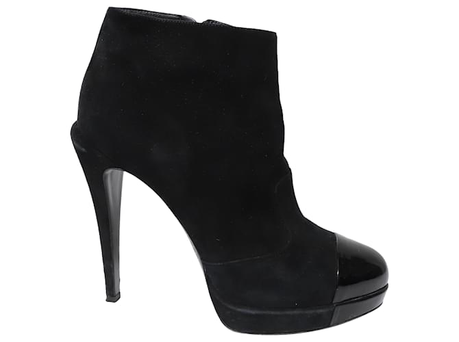 Chanel Patent Leather Cap Toe Platform Ankle Boots in Black Suede  ref.696585