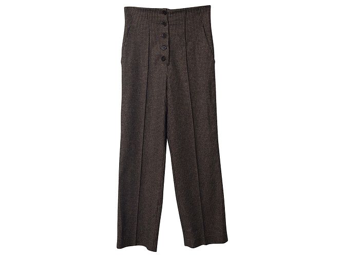Calça Nanushka Houndstooth Corte Reto em Poliéster Marrom