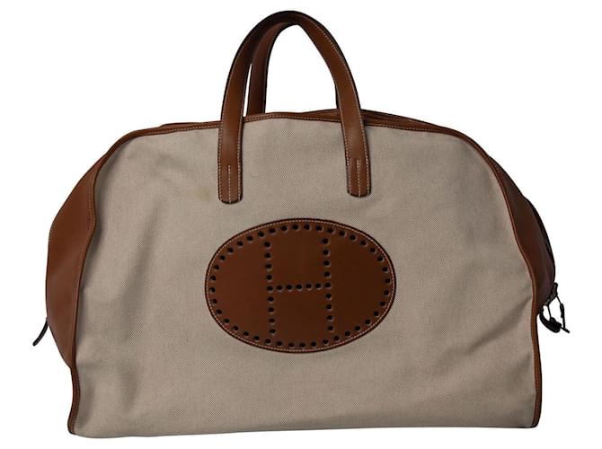 Hermès Hermes Feu2dou Toile Travel Bag in Beige Canvas Cloth  ref.696610
