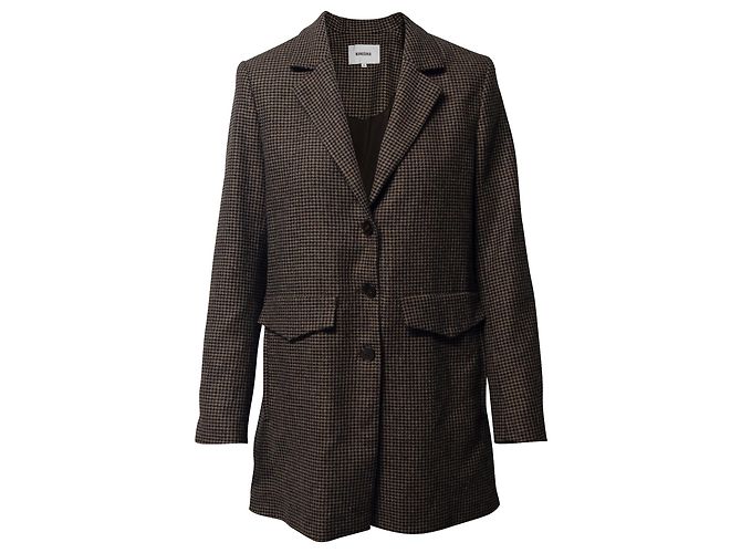 Nanushka Houndstooth Print Oversized Blazer in Brown Polyester