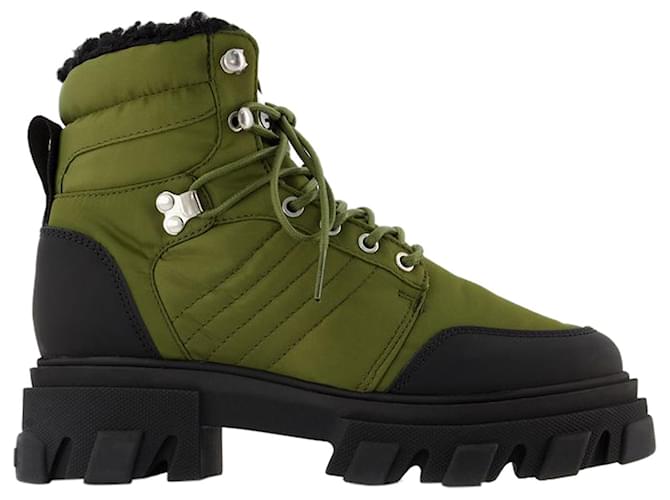 Ganni Cleated Lace Up Hiking Boot en Khaki Leather Green  ref.696723