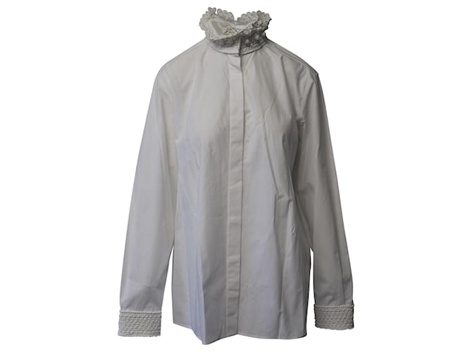 Blusa de cuello alto con volantes en algodón blanco de Valentino  ref.696734