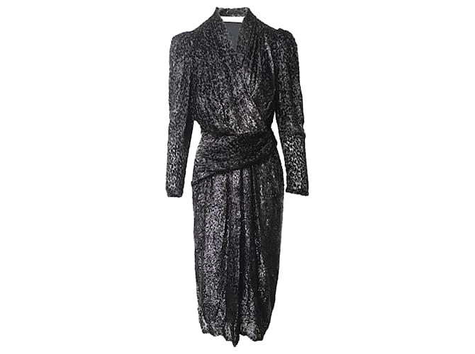 IRO Xonina Wrap-Effect Metallic Devoré Velvet Midi Dress In Black Viscose Cellulose fibre  ref.696738