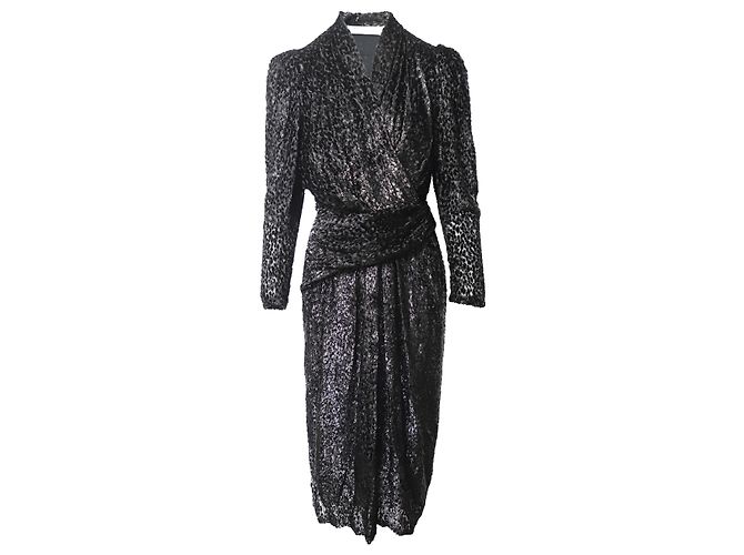 IRO Xonina Midikleid aus Metallic-Devoré-Samt in Wickeloptik aus schwarzer Viskose