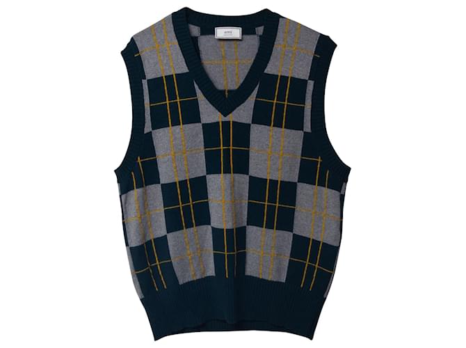 Autre Marque Ami Paris Checked Print Knit Sweater Vest in Multicolor Polyamide Nylon  ref.696795