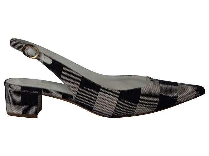 Mansur Gavriel Checked Slingback Pumps in Multicolor Canvas