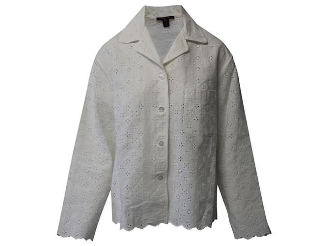 Camisa de pijama Louis Vuitton Broderie Anglaise Monogram em linho branco  ref.696909