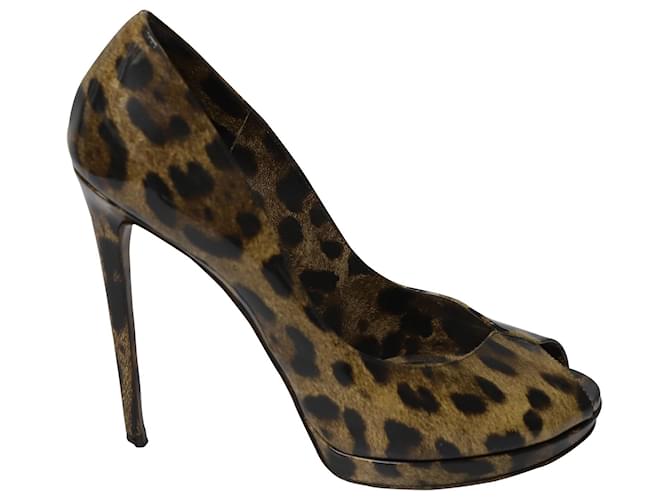 Dolce & Gabbana Leopard Print Peep Toe Pumps in Multicolor Patent Leather  ref.696913