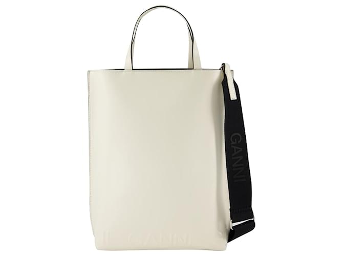 Ganni Medium Banner Tote Bag in White Recycled Leather ref.696999