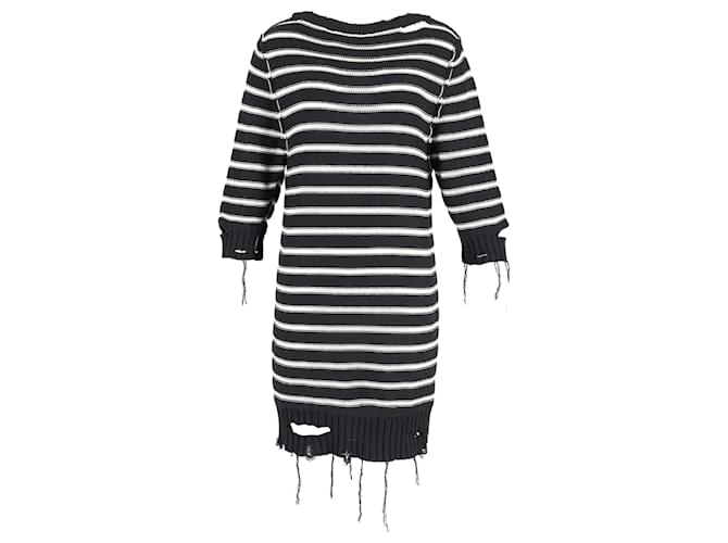 Maison Martin Margiela MM6 Maison Margiela Distressed-effect Striped Knitted Dress in Black and White Cotton  ref.697015