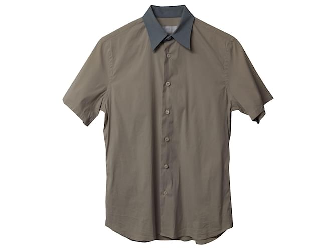 Camisa Prada de manga curta com botão frontal em algodão azul e bege Multicor  ref.697087