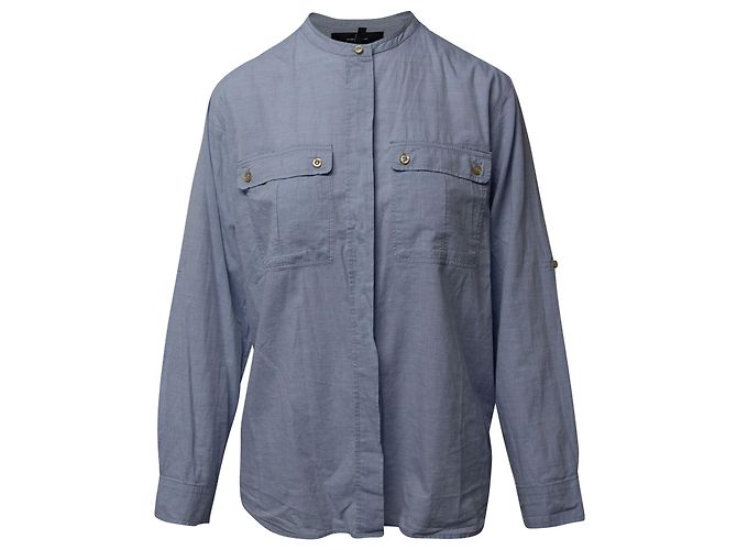Camisa Isabel Marant de manga comprida com botão frontal em algodão azul