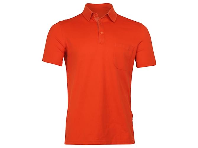Loro Piana Klassisches Kurzarm-Poloshirt mit Brusttasche aus orangefarbener Baumwolle  ref.697147