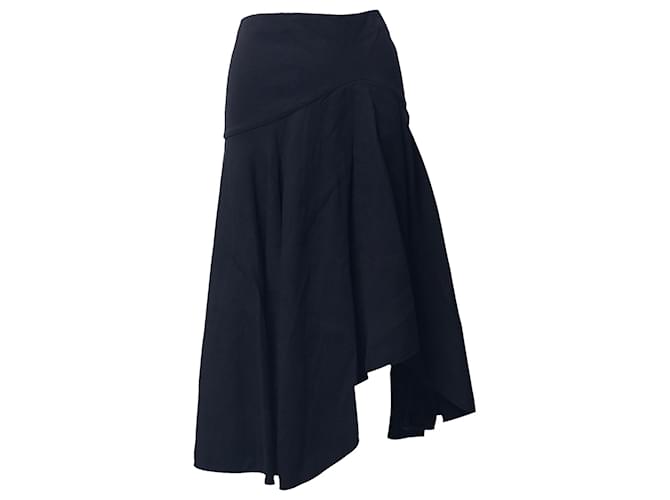 Alexander McQueen Asymmetric Pleated Midi Skirt in Black Wool   ref.697201