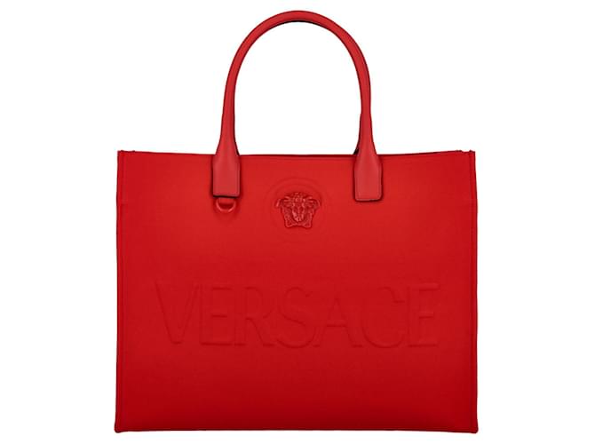 Versace La Medusa Canvas-Einkaufstasche Rot Baumwolle  ref.697204