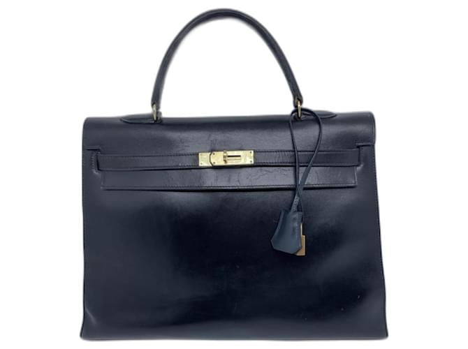 Sac Hermès kelly 35 cm en cuir de box noir Sellier  ref.697317
