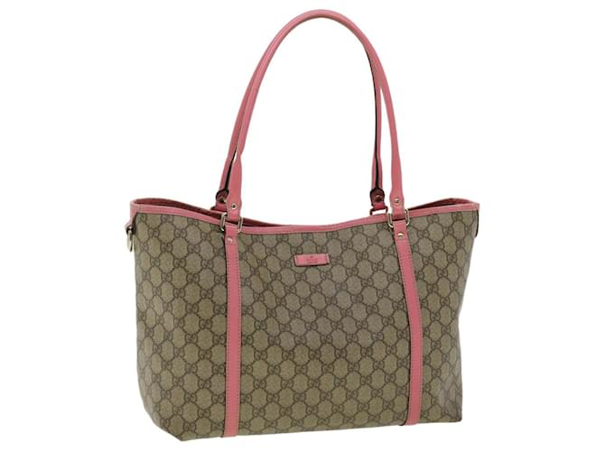 GUCCI GG Canvas Tote Bag PVC Leather Beige Pink Auth ki2443  ref.697558